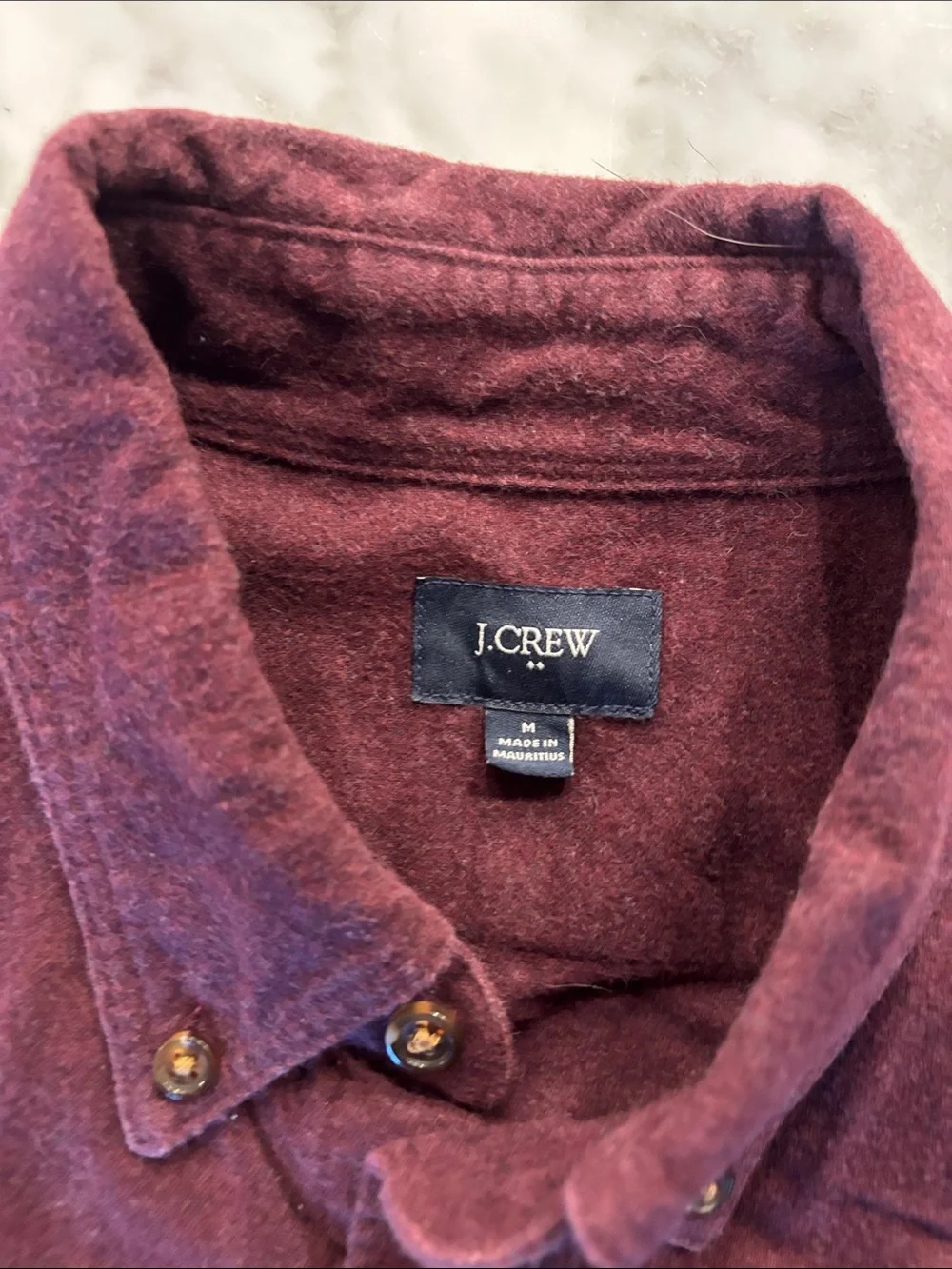 J. Crew Men's Burgundy flannel Button-Down Shirt with Tan Elbow Patches